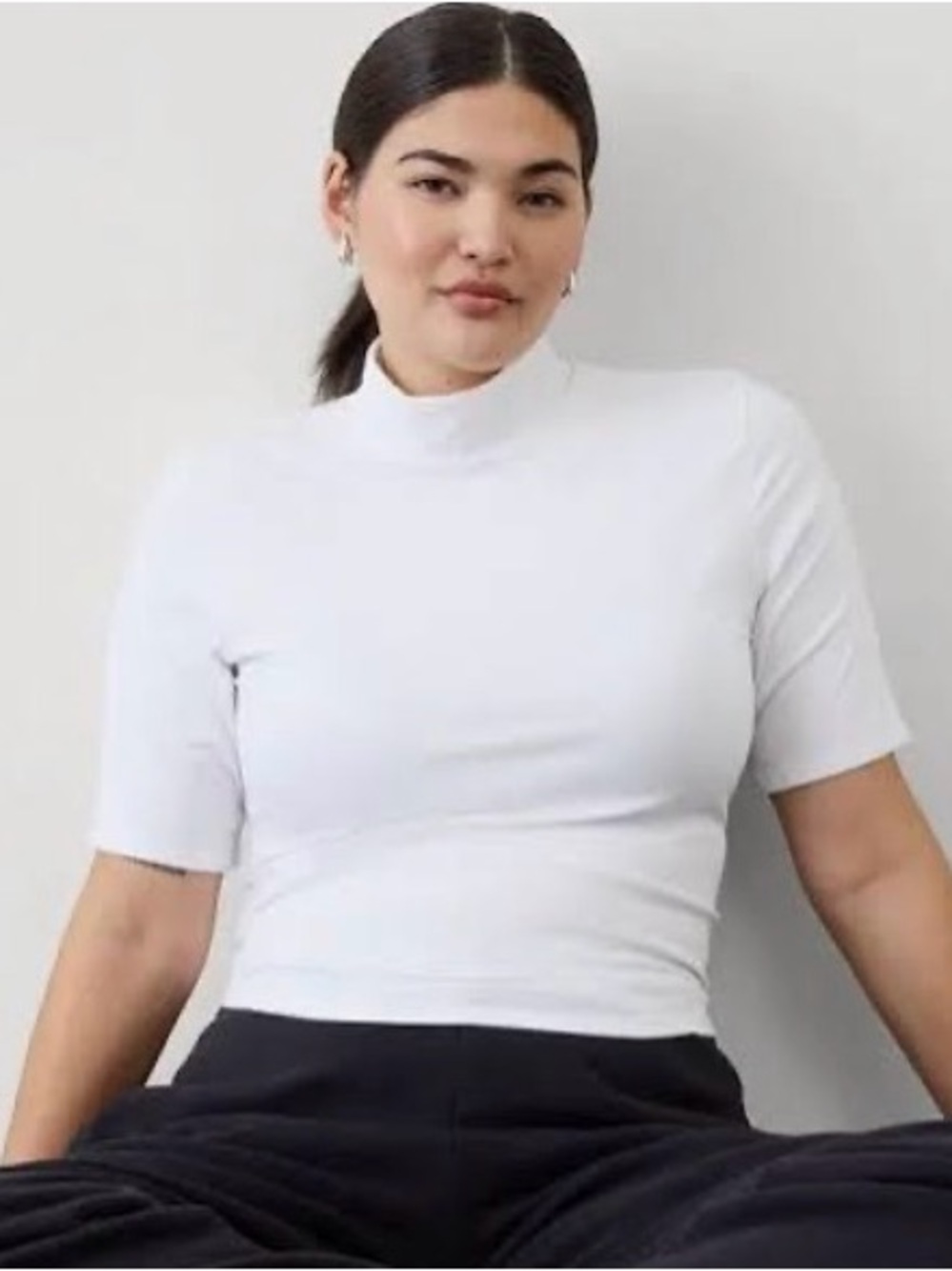Athleta Classic White Mock Neck Ribbed Short Sleeve Top